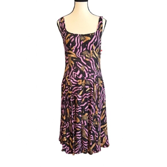 Diane von Furstenberg Silk Midi Dress Size 8 Purple Black Print Pockets Y2K - Picture 1 of 5